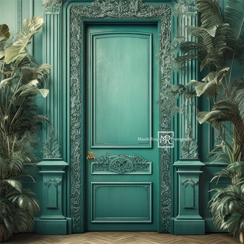 Kate Turquoise Porte Tropical Plantes Toile de fond conçue par Mandy Ringe