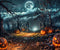 Kate Halloween Cimetière Citrouille Lune Nuage Toile de fond pour la photographie - Kate Backdrop FR