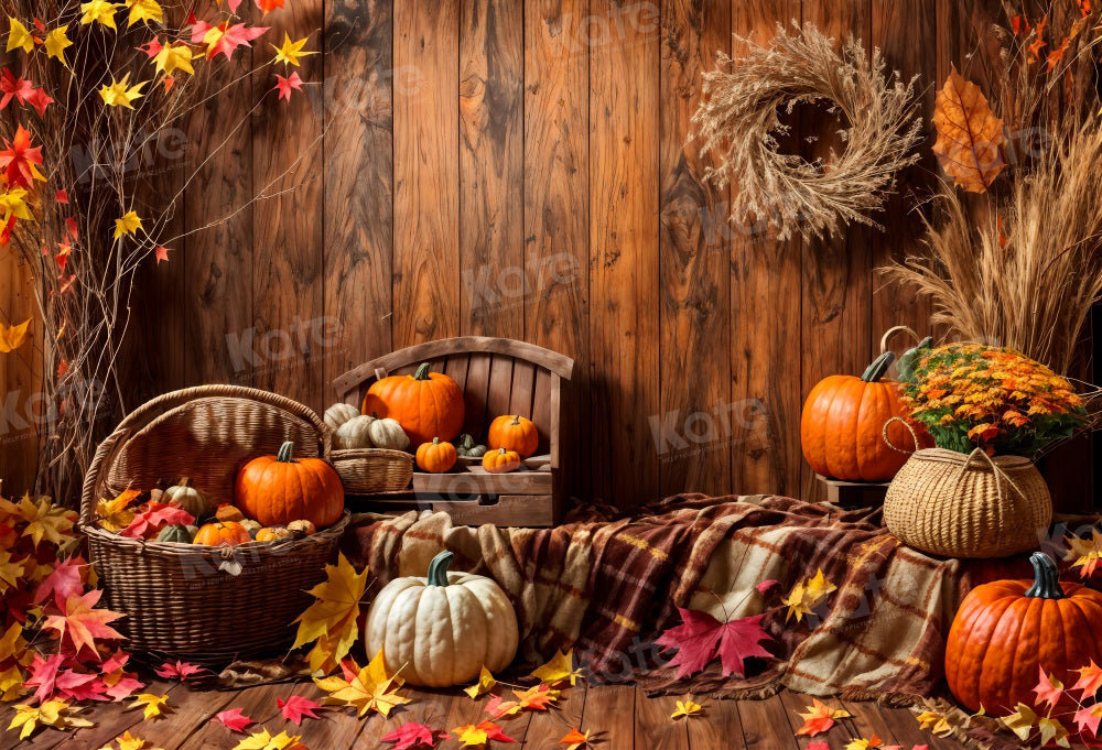Kate Automne Brun Bois Citrouille Toile de fond pour la photographie - Kate Backdrop FR