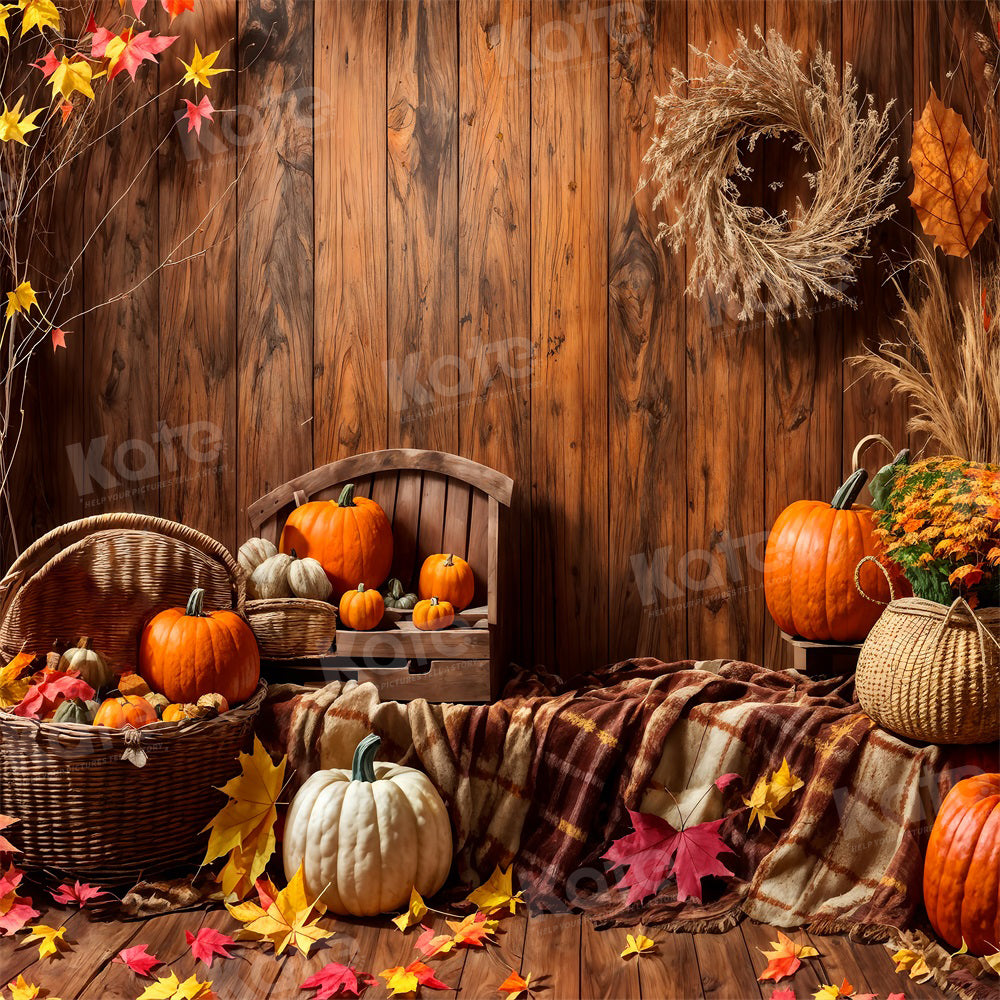 Kate Automne Brun Bois Citrouille Toile de fond pour la photographie - Kate Backdrop FR