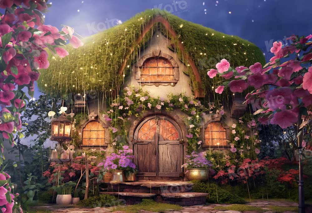 Kate Conte de fée Maison Nuit Fleurs Toile de fond conçue par GQ - Kate Backdrop FR
