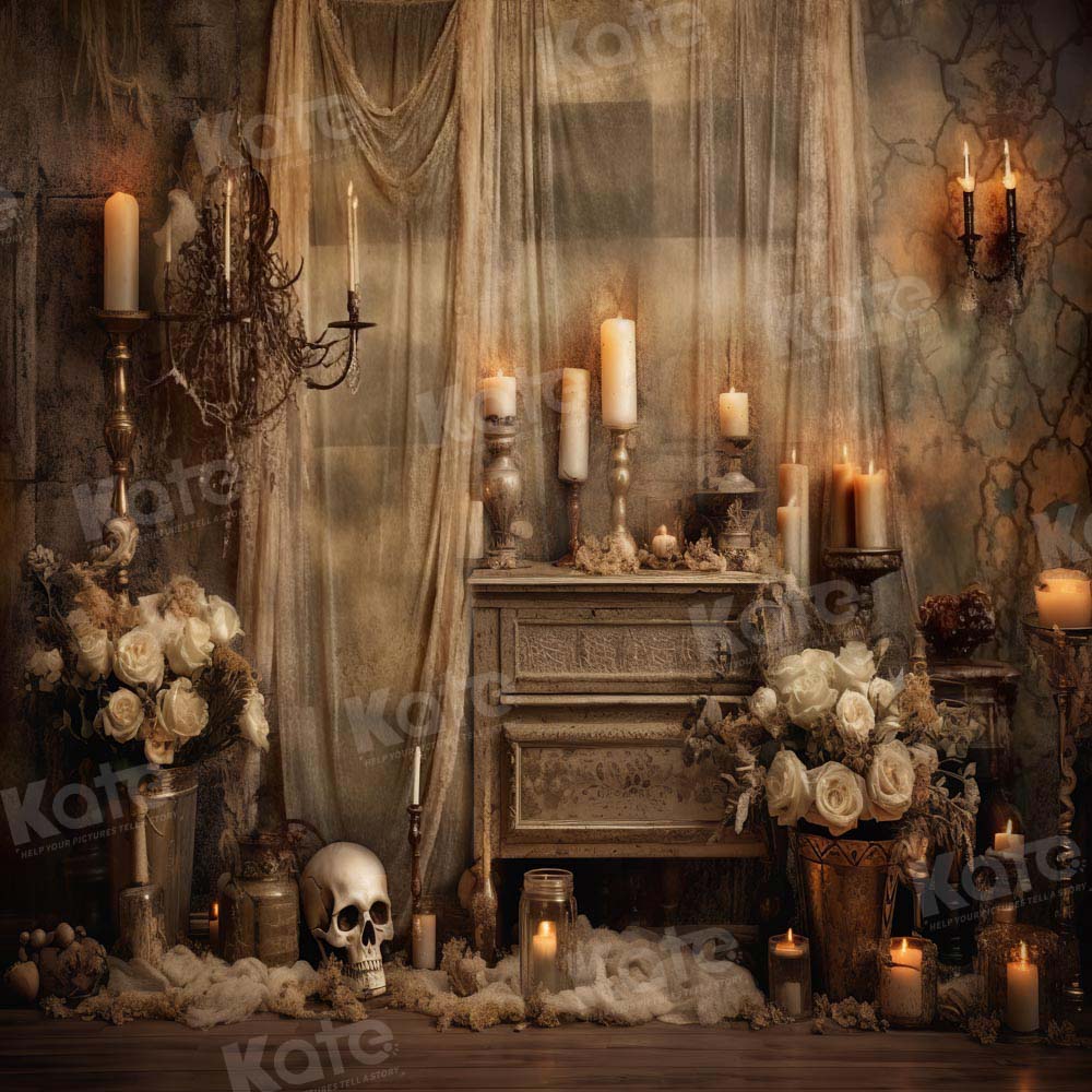 Kate Halloween Bougies Rideau Fleurs Toile de fond conçu par Emetselch - Kate Backdrop FR