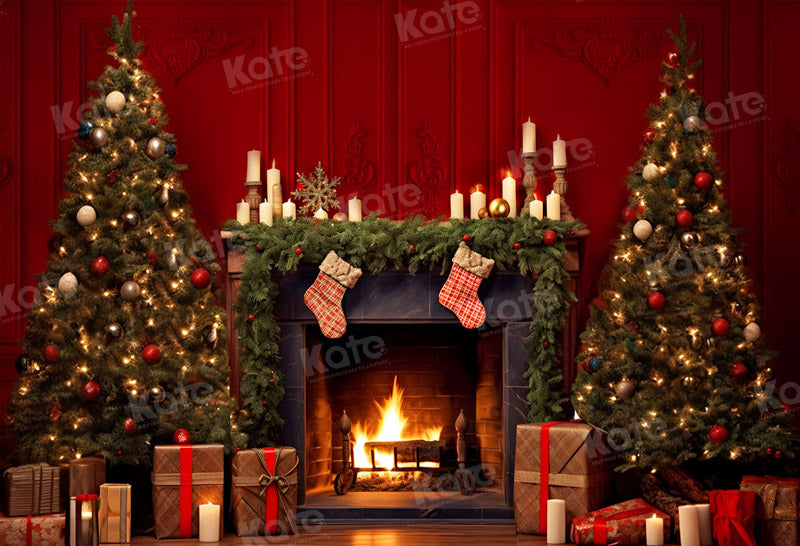 Kate Rouge Sapin de Noël Chaussettes Toile de fond pour la photographie - Kate Backdrop FR