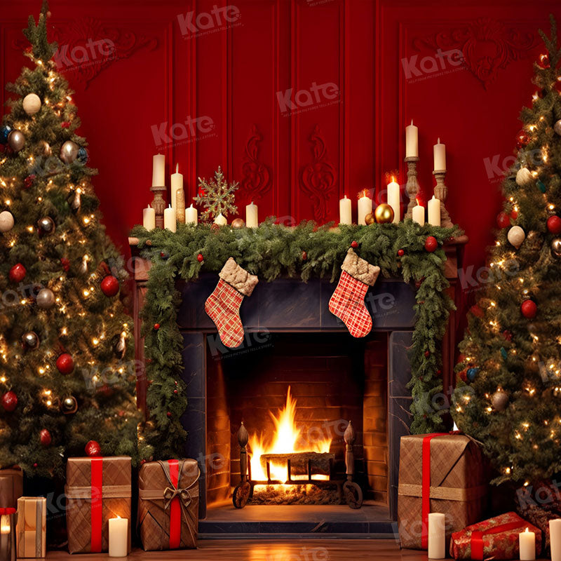 Kate Rouge Sapin de Noël Chaussettes Toile de fond pour la photographie - Kate Backdrop FR