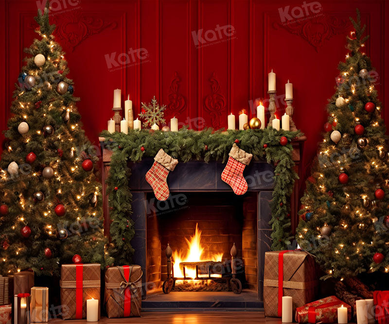 Kate Rouge Sapin de Noël Chaussettes Toile de fond pour la photographie - Kate Backdrop FR