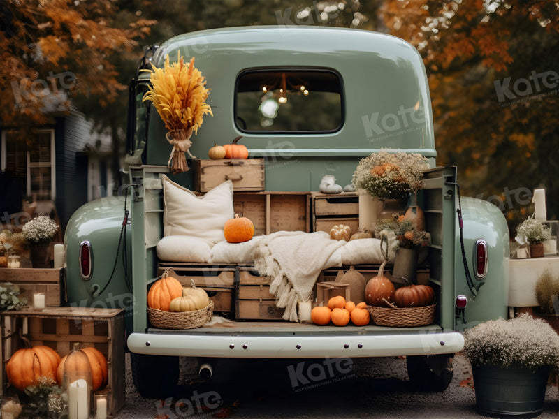 Offres Éclair-Kate Automne Citrouille Voiture Toile de fond en Laine pour la photographie - Kate Backdrop FR