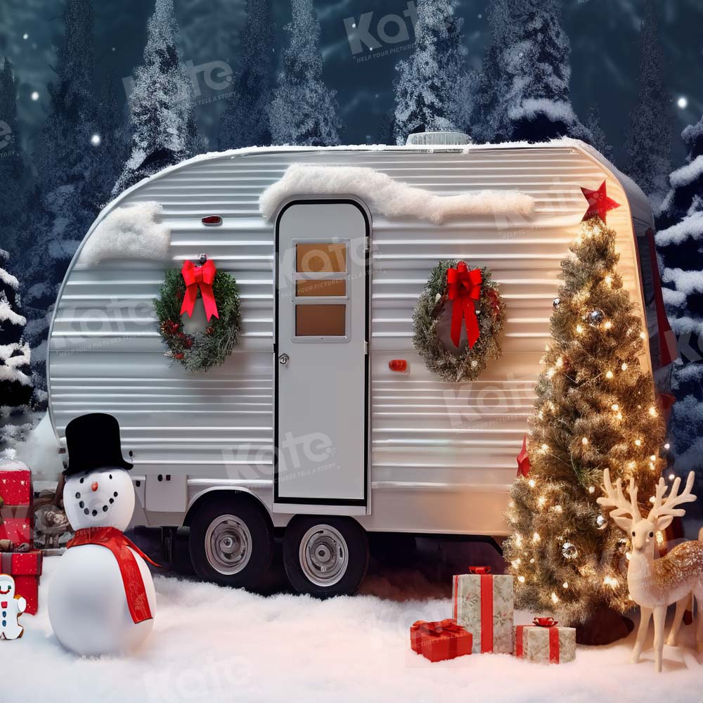 Kate VR Noël Arbres Bonhomme de neige Toile de fond conçu par Emetselch - Kate Backdrop FR