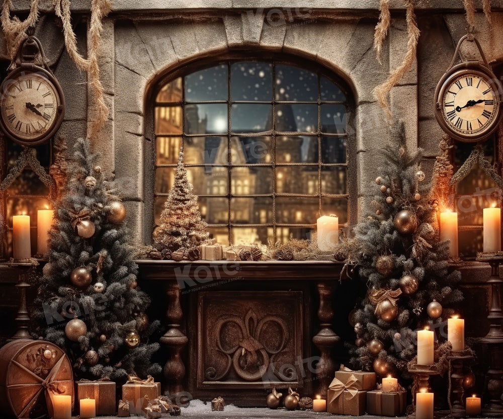 Kate Horloge Sapin de Noël Vintage Nuit Toile de fond pour la photographie - Kate Backdrop FR