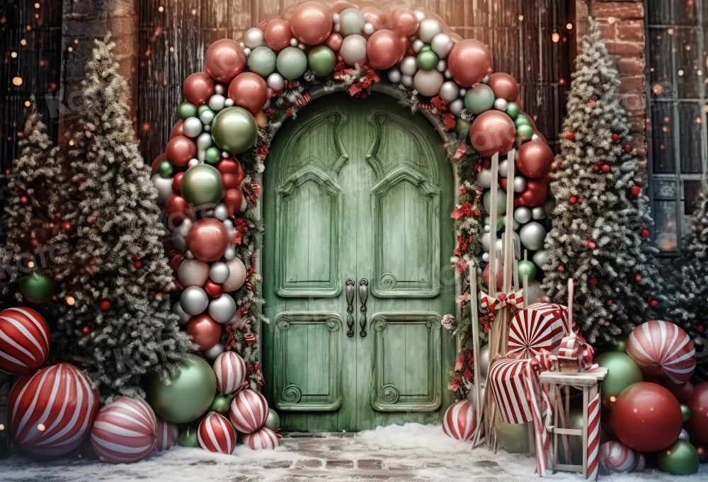 Kate Porte Vert Ballons Noël Toile de fond pour la photographie - Kate Backdrop FR