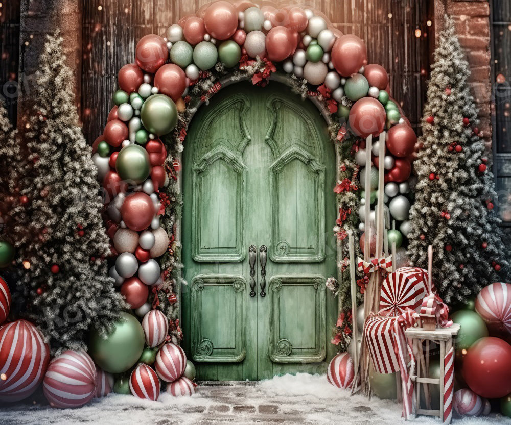Kate Porte Vert Ballons Noël Toile de fond pour la photographie - Kate Backdrop FR