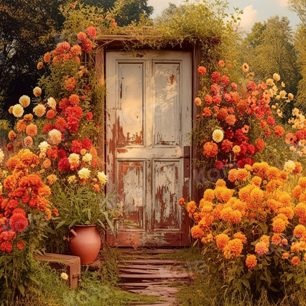 Kate Automne Fleurs Porte Jaune Toile de fond pour la photographie - Kate Backdrop FR