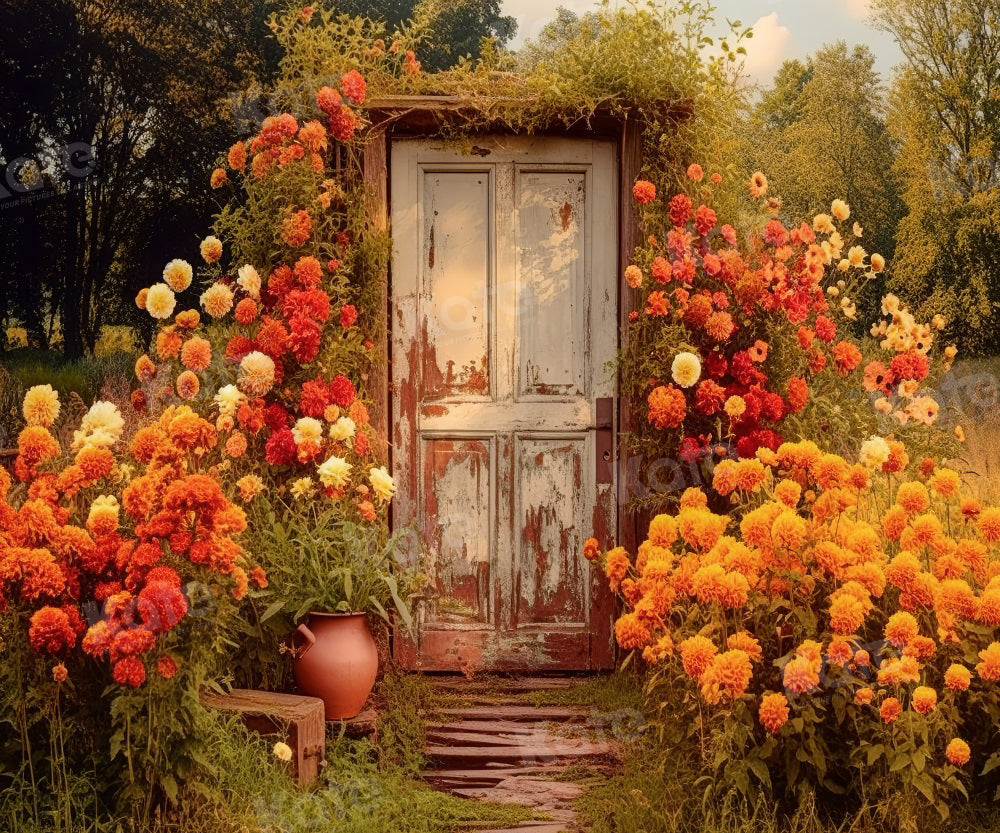 Kate Automne Fleurs Porte Jaune Toile de fond pour la photographie - Kate Backdrop FR