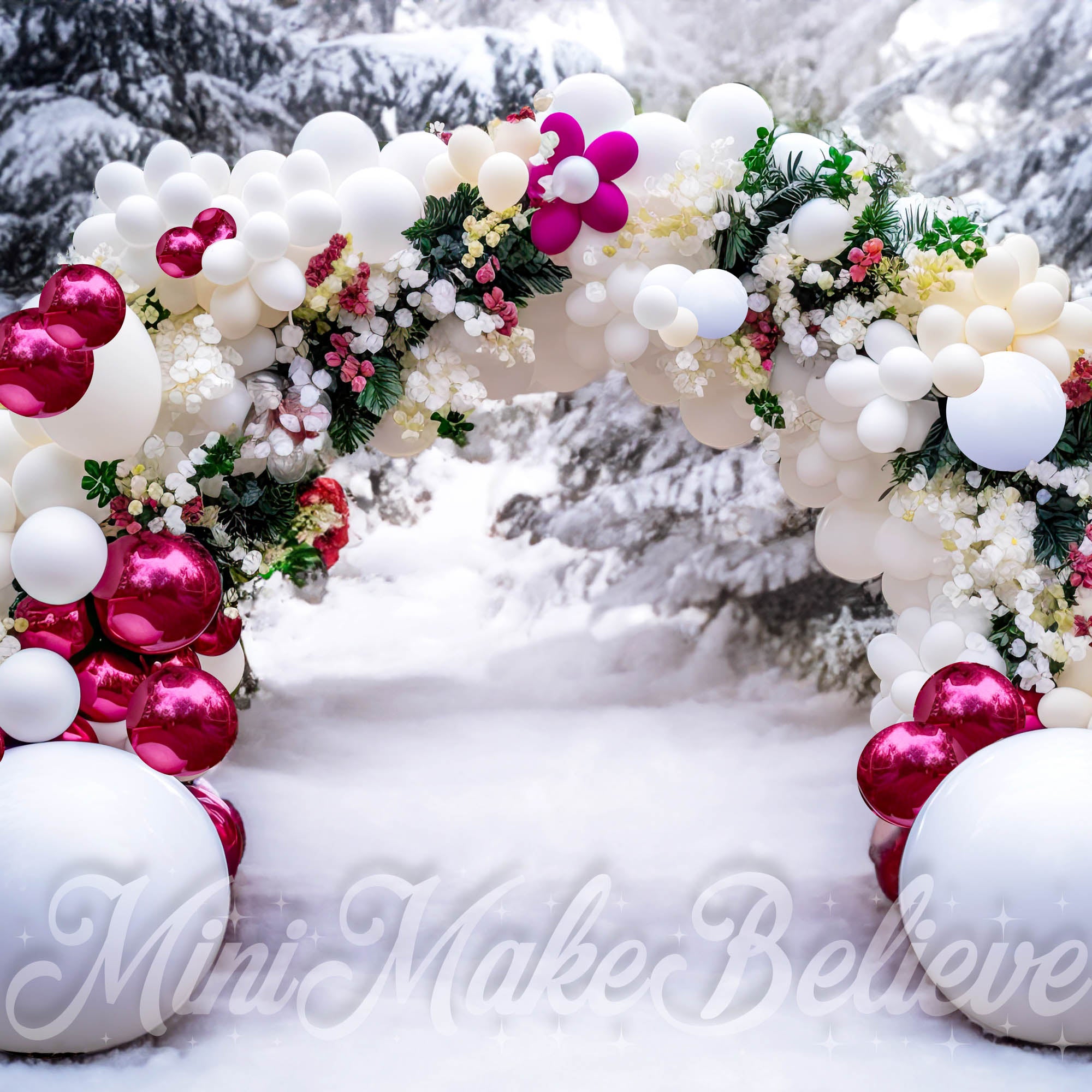 Kate Noël Hiver Arche de ballons Neige Toile de fond conçue par Mini MakeBelieve - Kate Backdrop FR
