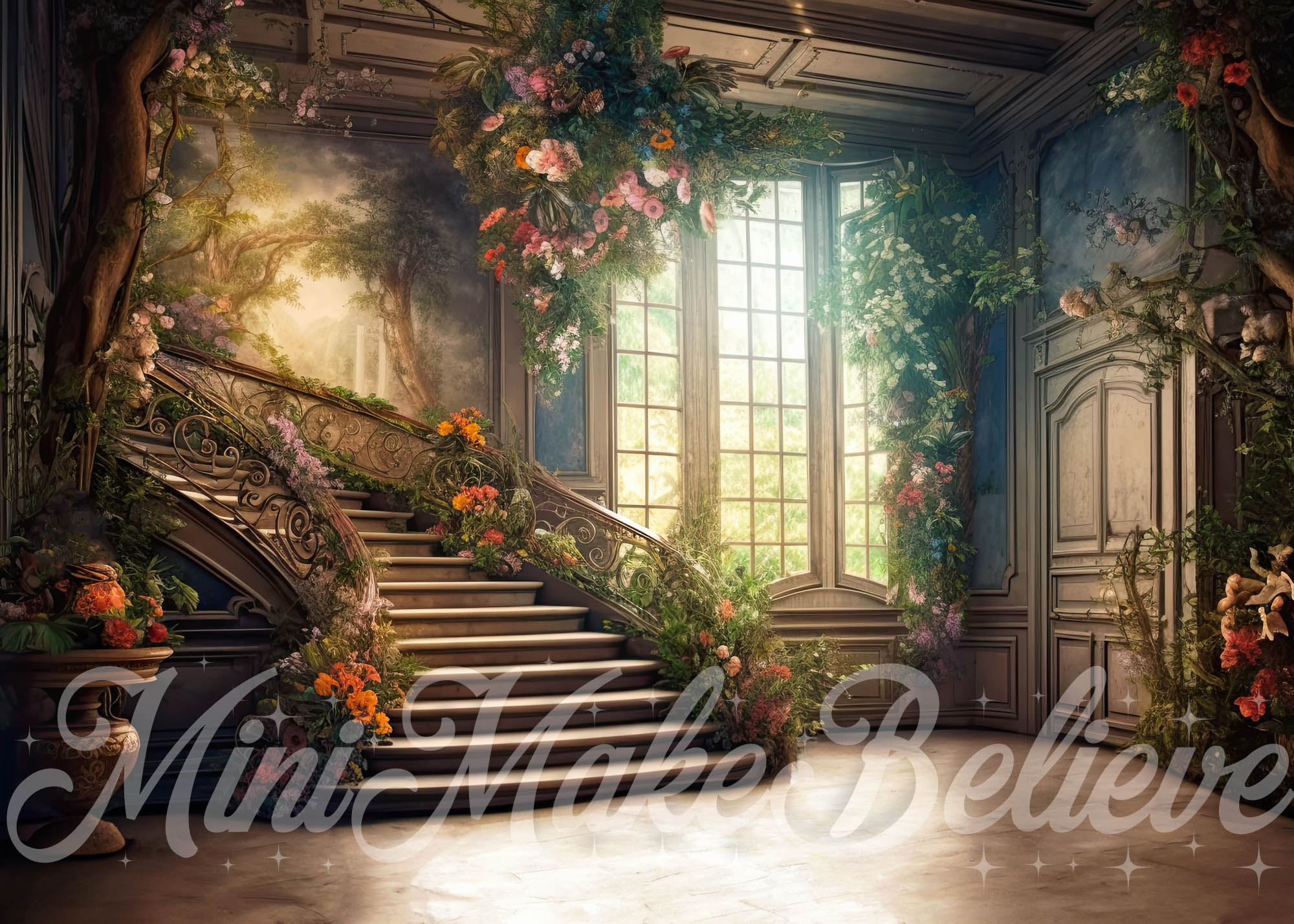 Kate Printemps Doux Escalier Manoir Toile de fond conçue par Mini MakeBelieve - Kate Backdrop FR