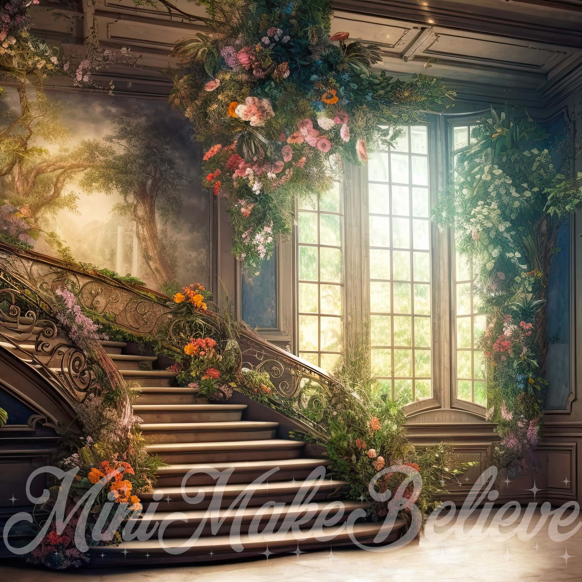 Kate Printemps Doux Escalier Manoir Toile de fond conçue par Mini MakeBelieve - Kate Backdrop FR