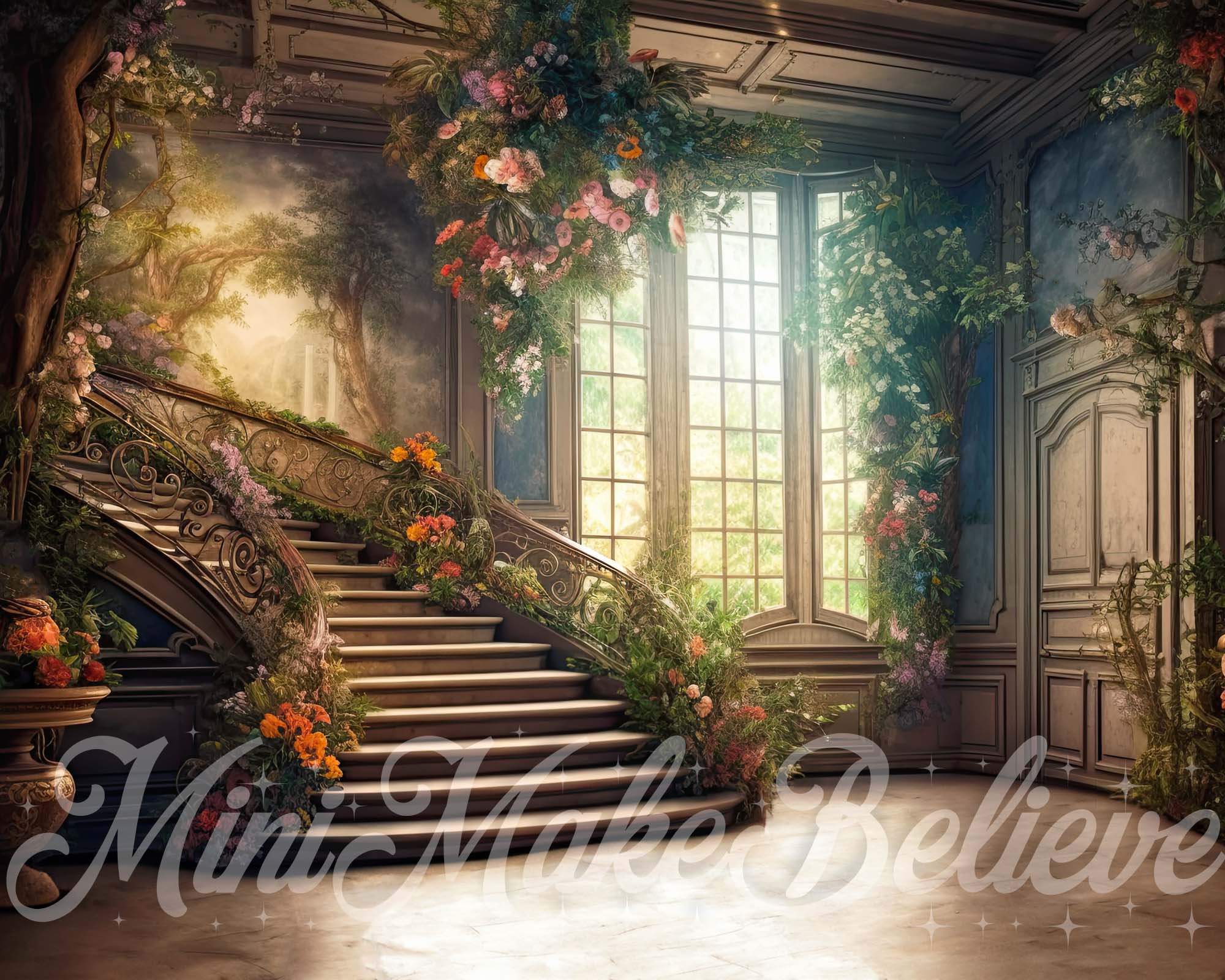 Kate Printemps Doux Escalier Manoir Toile de fond conçue par Mini MakeBelieve - Kate Backdrop FR