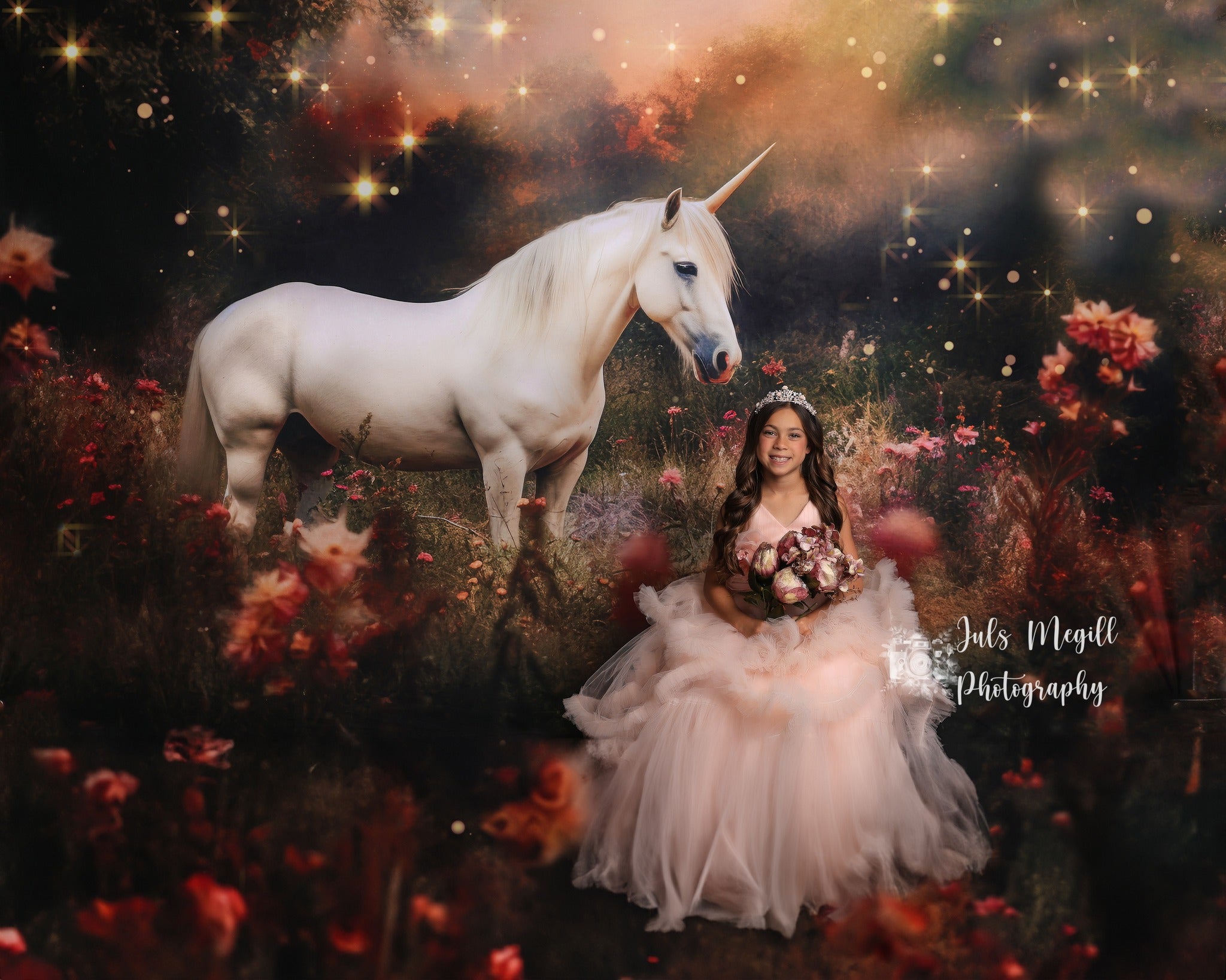 Kate Licorne magique Fleurs Toile de fond Conçu par Patty Robert - Kate Backdrop FR