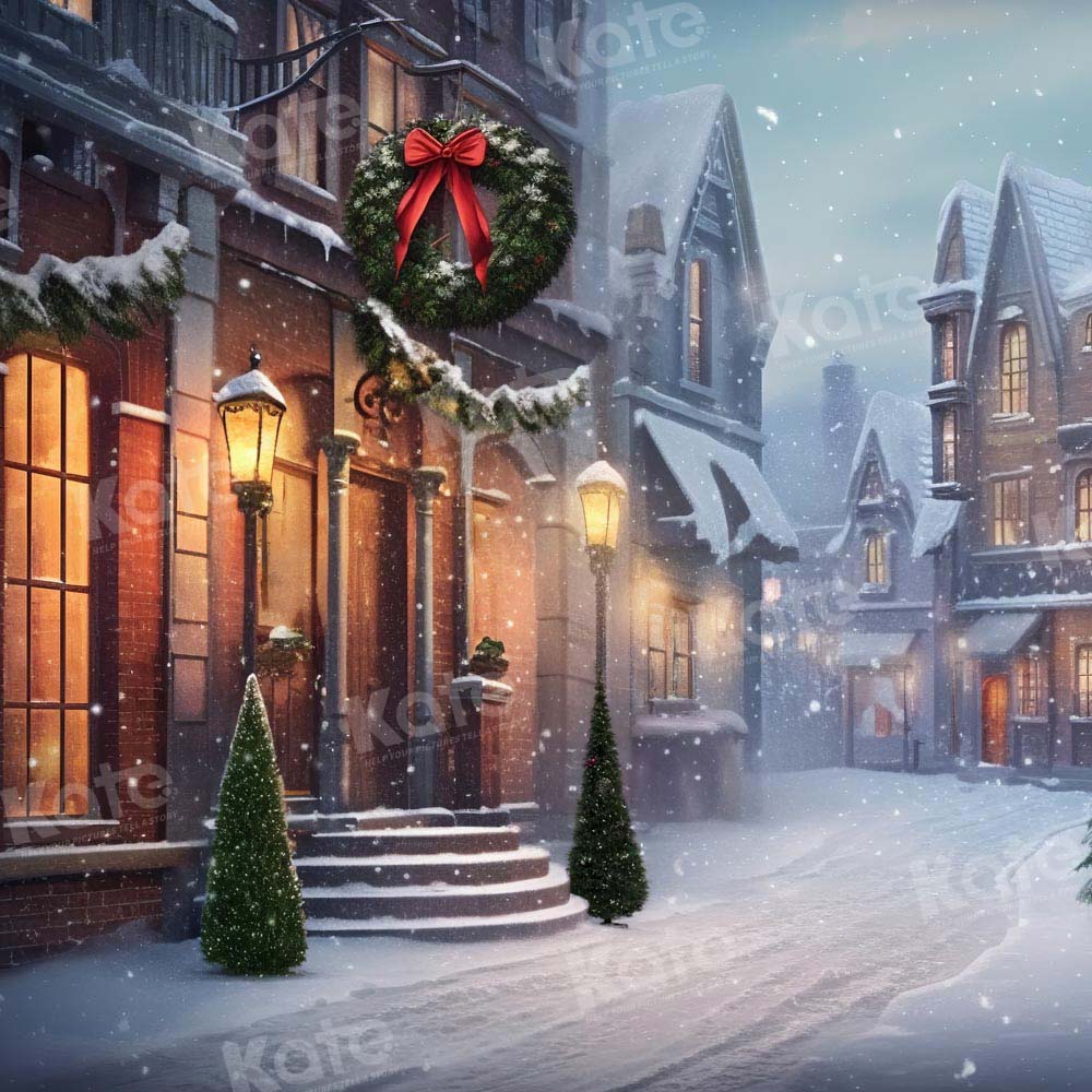 Kate Noël Hiver Maisons Nuit Toile de fond pour la photographie - Kate Backdrop FR