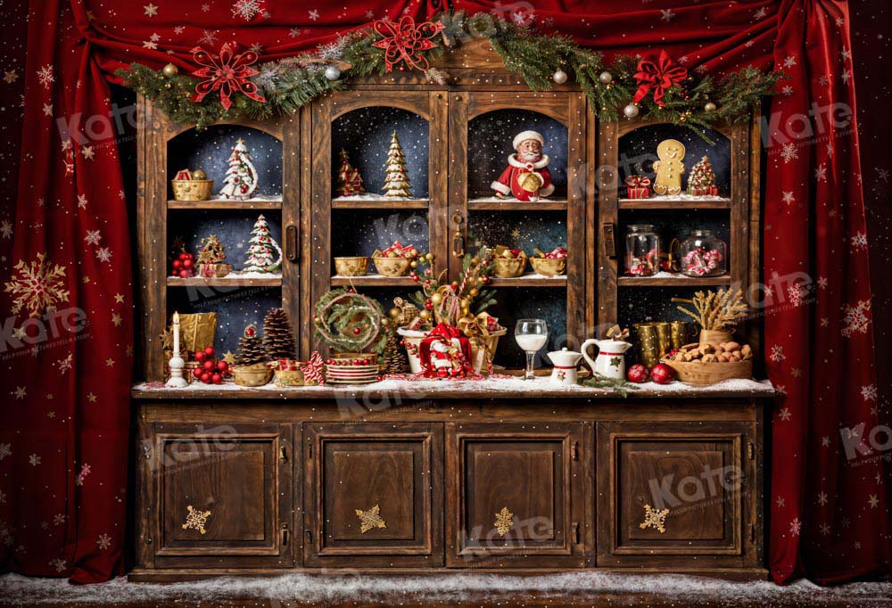Kate Rideau Rouge Cuisine Armoire Brun Toile de fond pour la photographie - Kate Backdrop FR