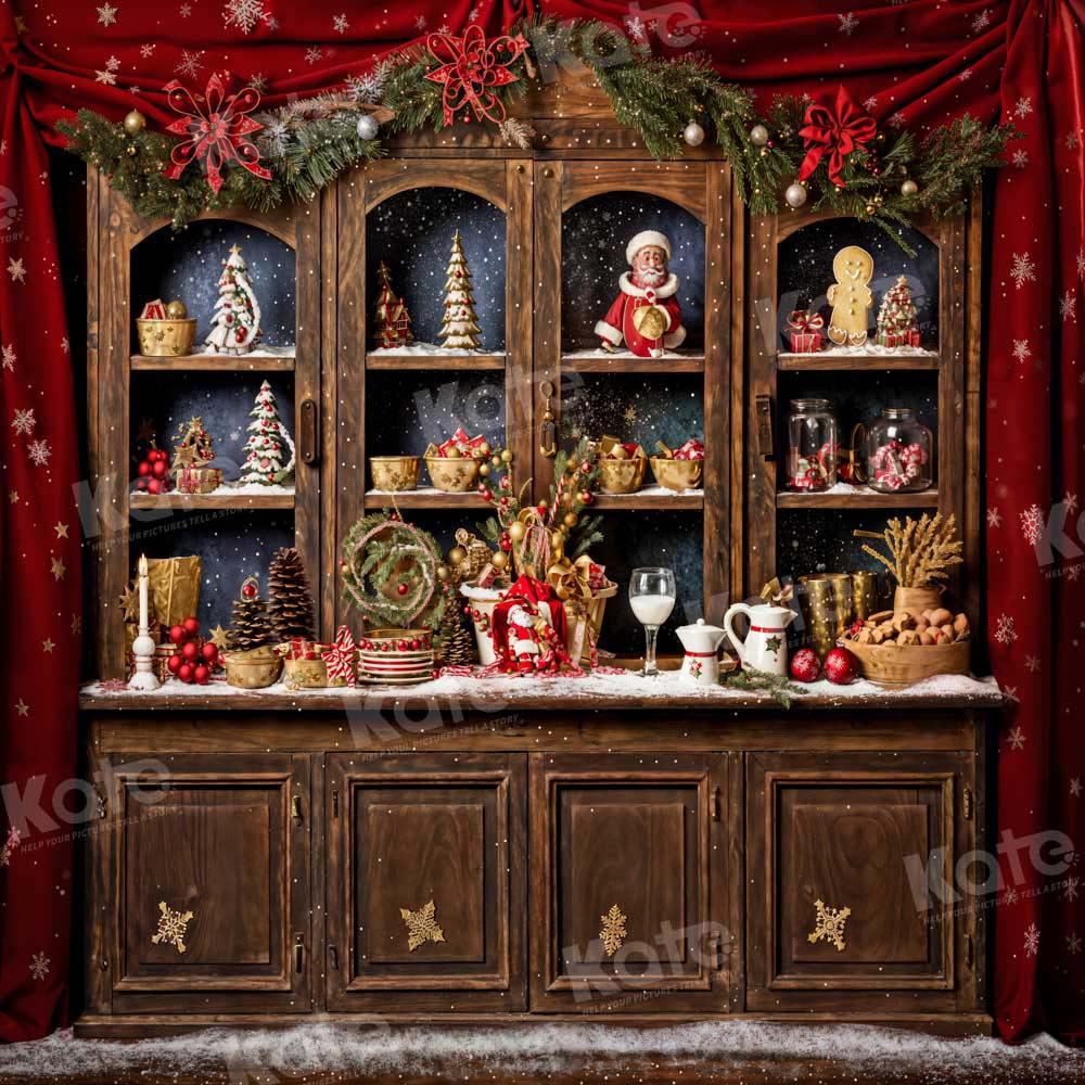 Kate Rideau Rouge Cuisine Armoire Brun Toile de fond pour la photographie