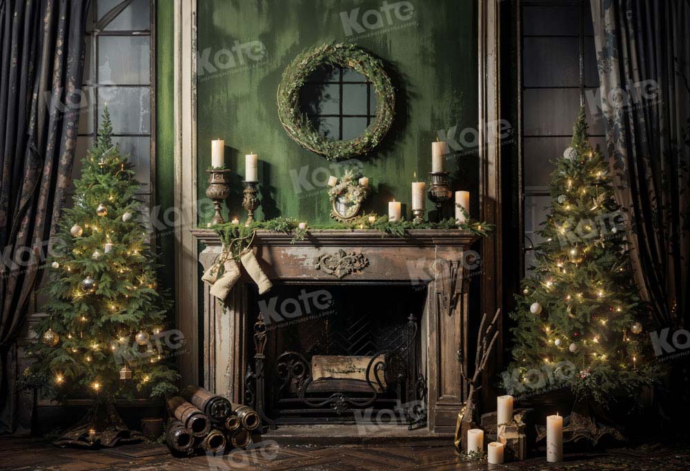 Kate Sapin de Noël Fenêtre Cheminée Toile de fond pour la photographie - Kate Backdrop FR