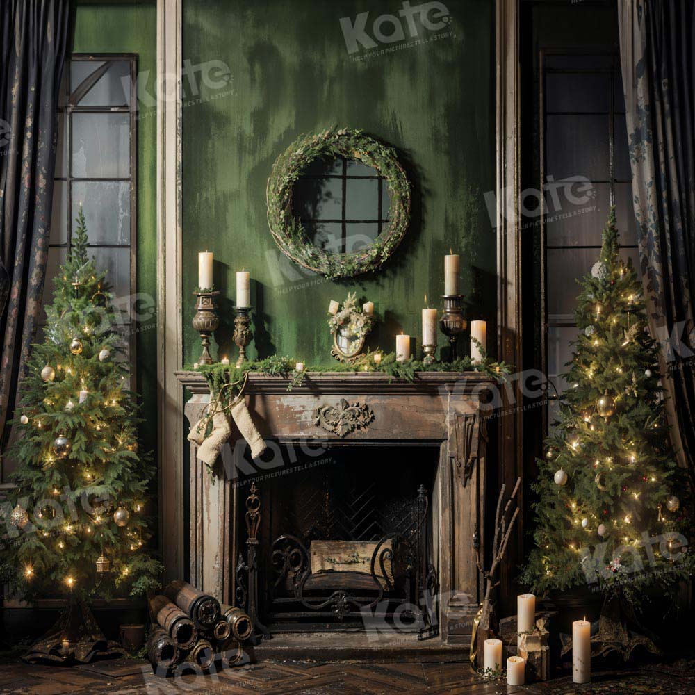 Kate Sapin de Noël Fenêtre Cheminée Toile de fond pour la photographie - Kate Backdrop FR