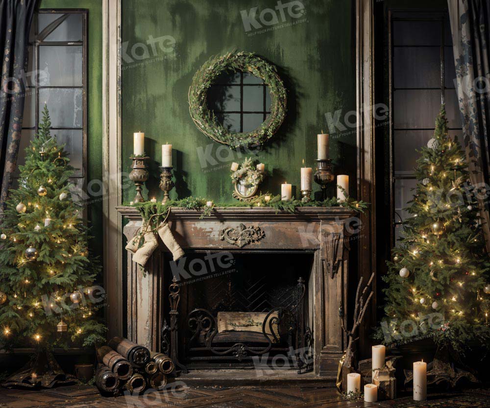 Kate Sapin de Noël Fenêtre Cheminée Toile de fond pour la photographie - Kate Backdrop FR