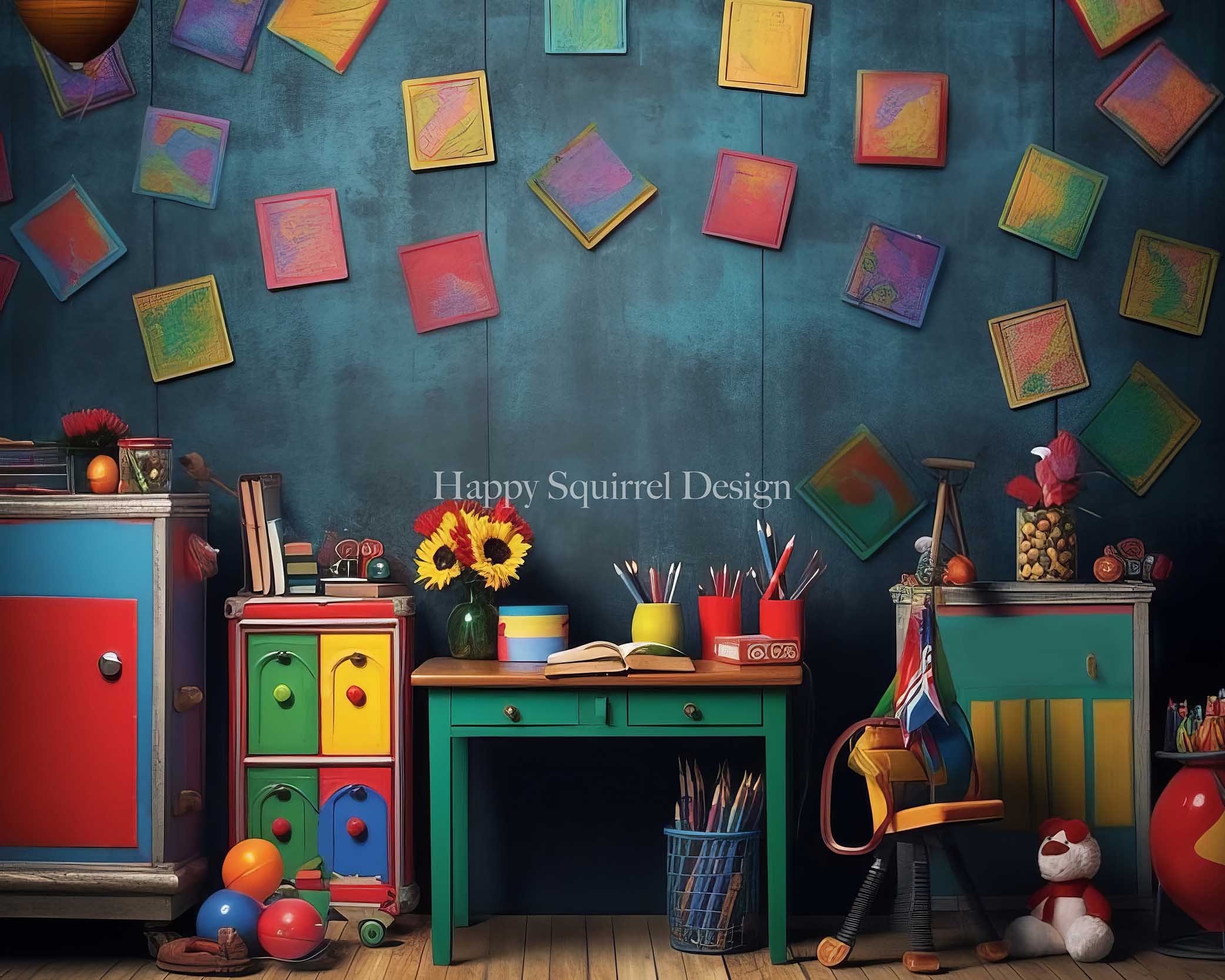 Kate Coloré Classe Retour à l'école Toile de fond Conçu par Happy Squirrel Design - Kate Backdrop FR