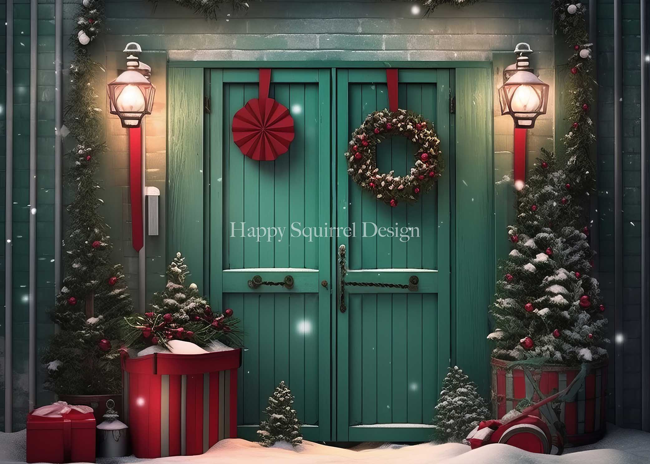 Kate Porte verte Vacances Noël Toile de fond Conçu par Happy Squirrel Design - Kate Backdrop FR
