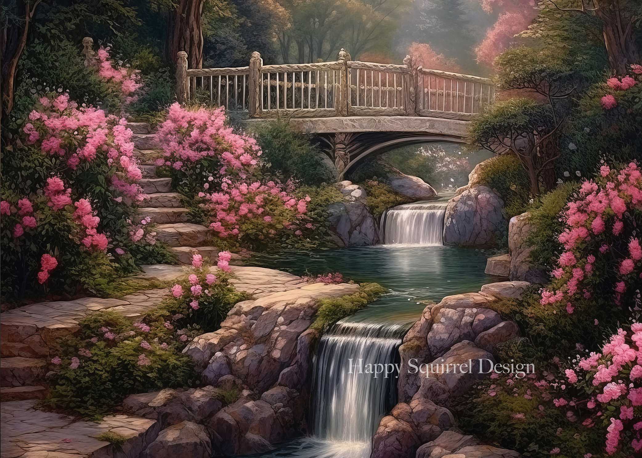 Kate Chute d'eau Rose Jardin Toile de fond Conçu par Happy Squirrel Design - Kate Backdrop FR
