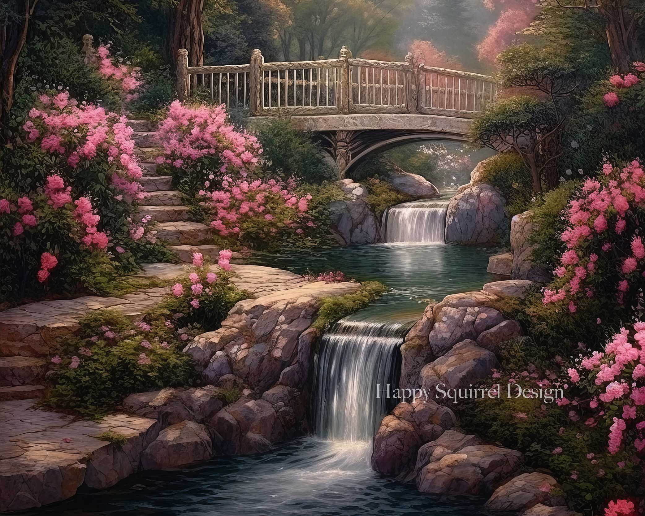 Kate Chute d'eau Rose Jardin Toile de fond Conçu par Happy Squirrel Design - Kate Backdrop FR