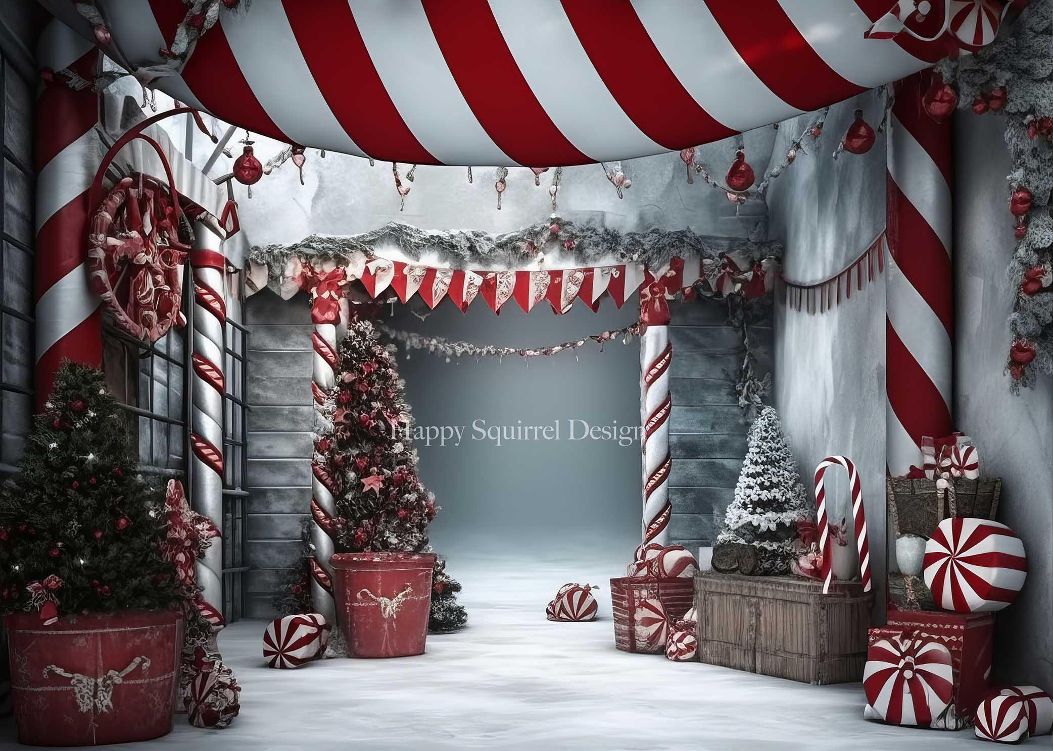 Kate Hiver Canne en bonbon Chemin Toile de fond Conçu par Happy Squirrel Design - Kate Backdrop FR