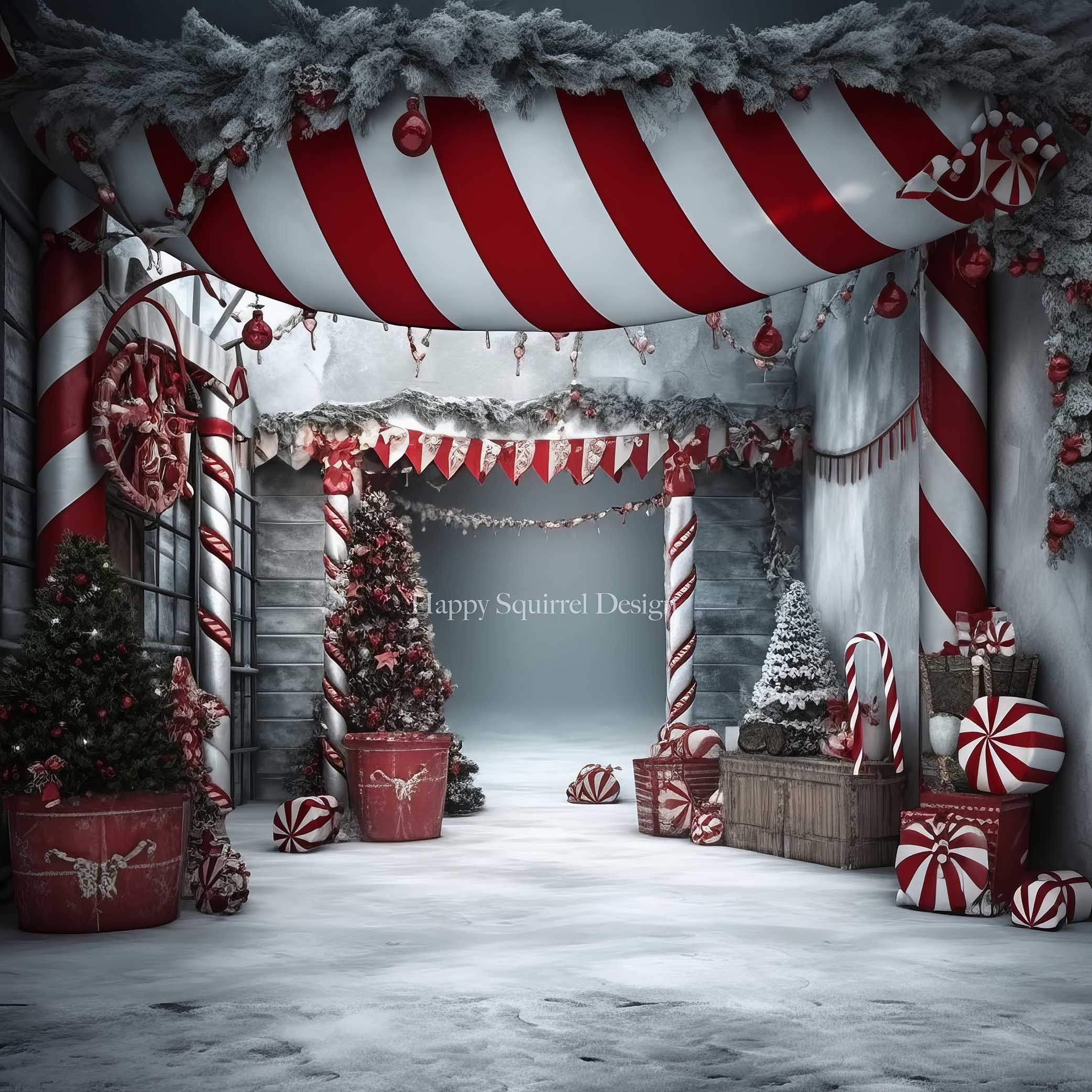 Kate Hiver Canne en bonbon Chemin Toile de fond Conçu par Happy Squirrel Design - Kate Backdrop FR