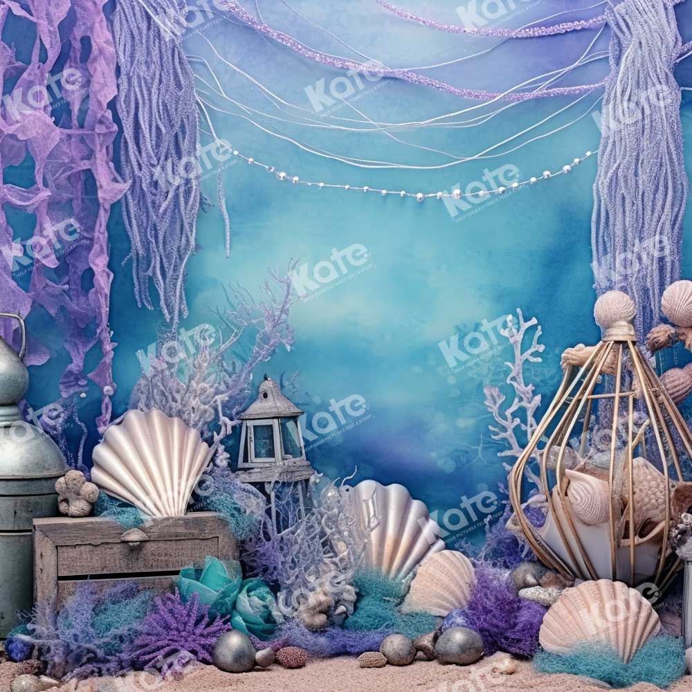 Kate Violet Mer profonde Coquille Sirène Toile de fond pour la photographie - Kate Backdrop FR