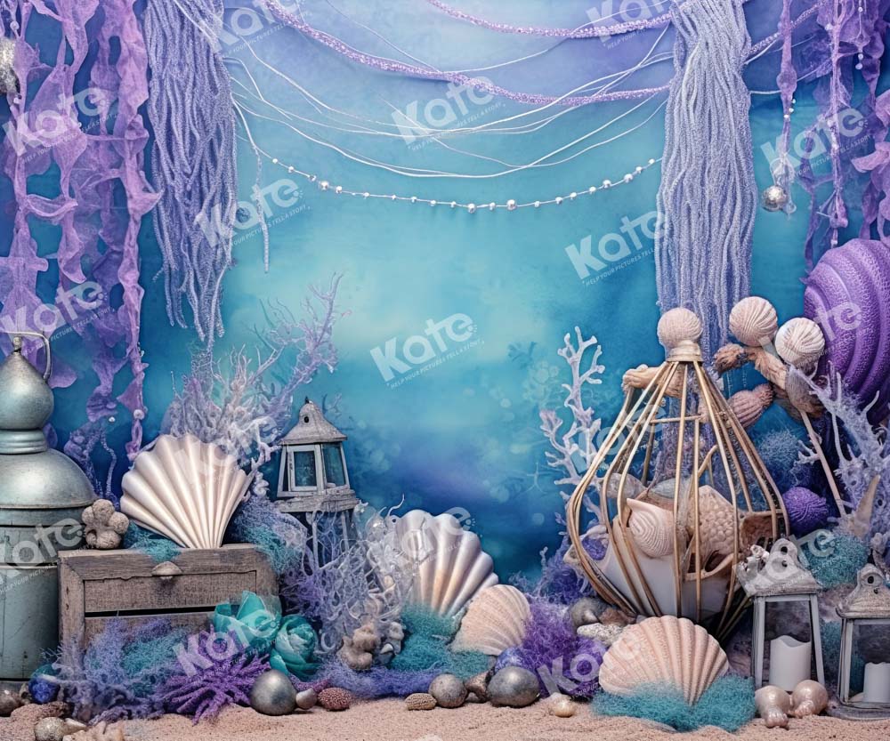 Kate Violet Mer profonde Coquille Sirène Toile de fond pour la photographie - Kate Backdrop FR