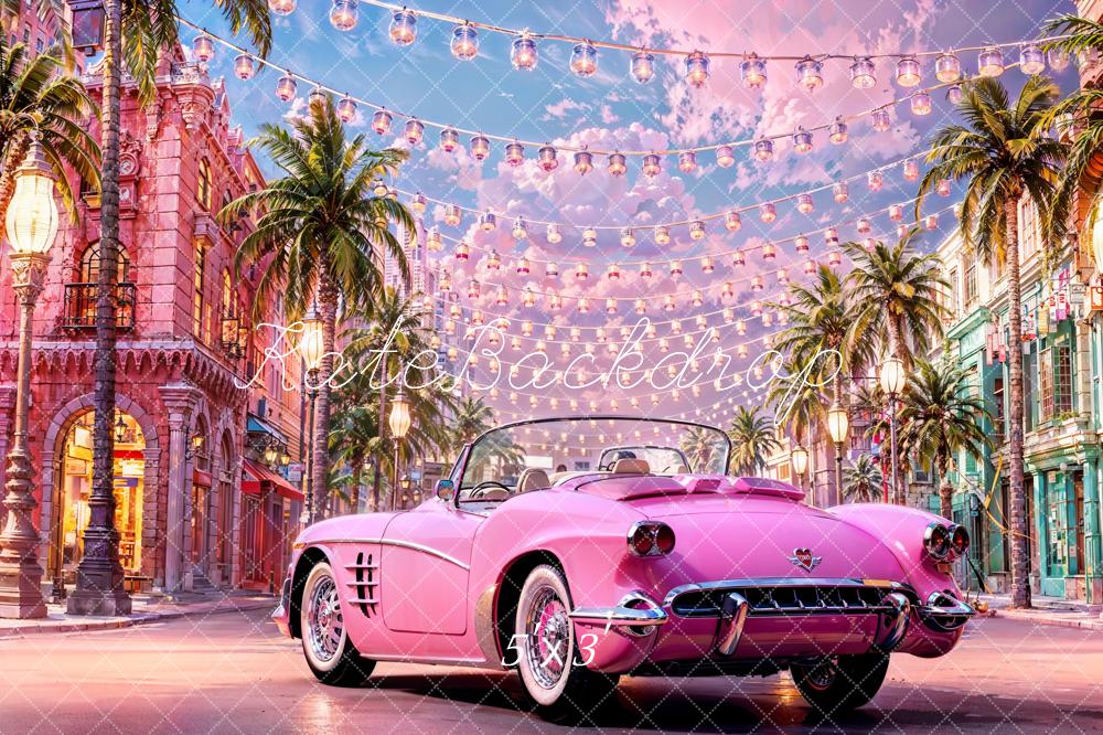 Kate Été Fantaisie Poupée Rue Rose Voiture Toile de fond pour la photographie - Kate Backdrop FR