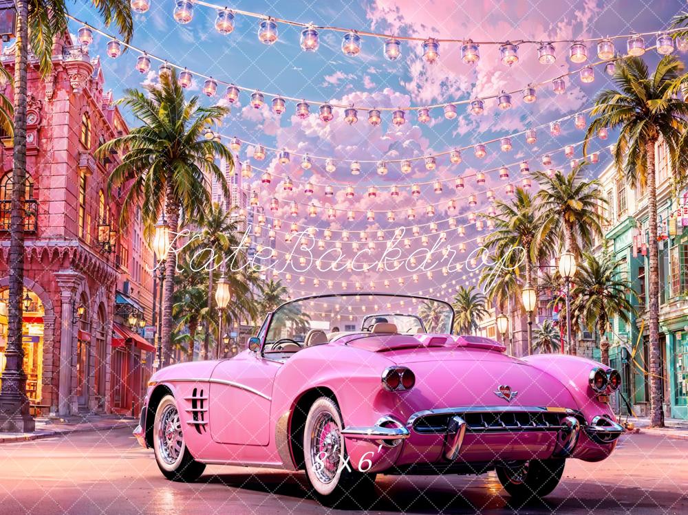Kate Été Fantaisie Poupée Rue Rose Voiture Toile de fond pour la photographie - Kate Backdrop FR
