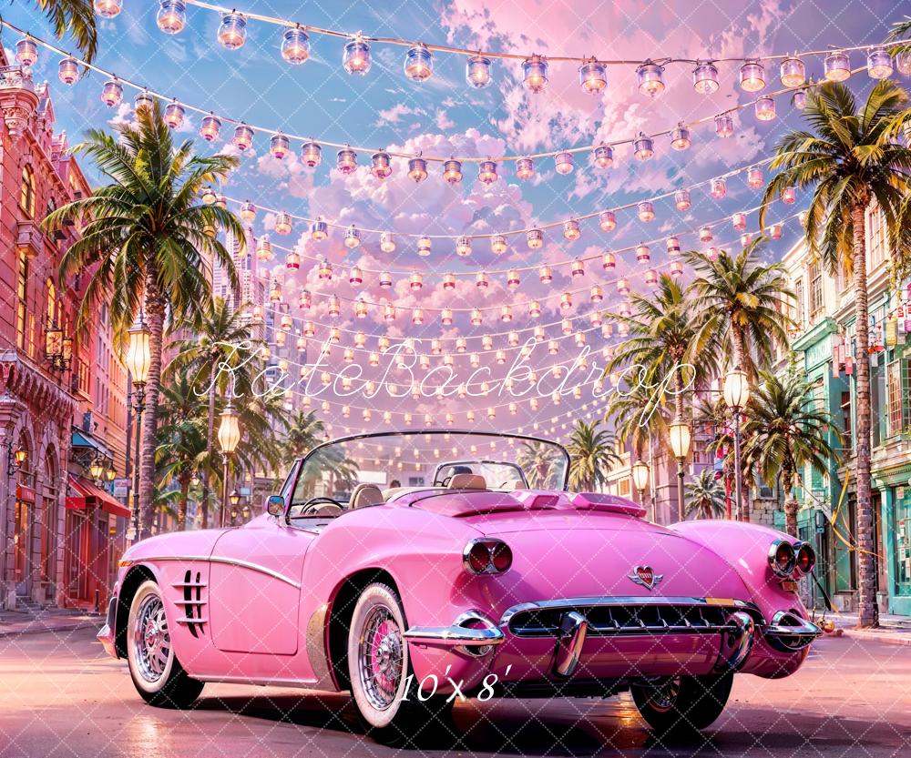 Kate Été Fantaisie Poupée Rue Rose Voiture Toile de fond pour la photographie - Kate Backdrop FR