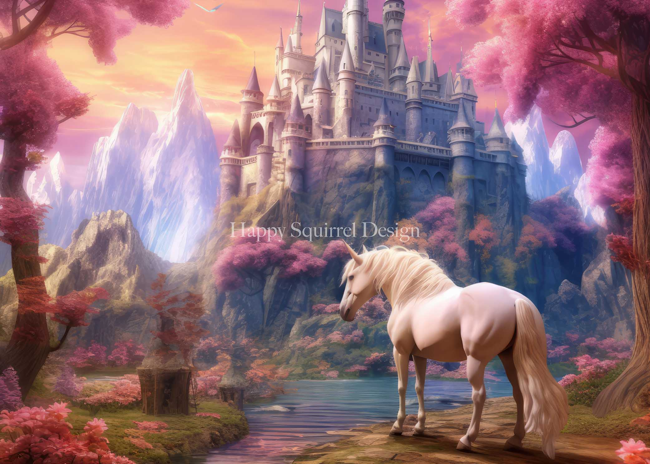 Kate Licorne Château magique Toile de fond Conçu par Happy Squirrel Design - Kate Backdrop FR