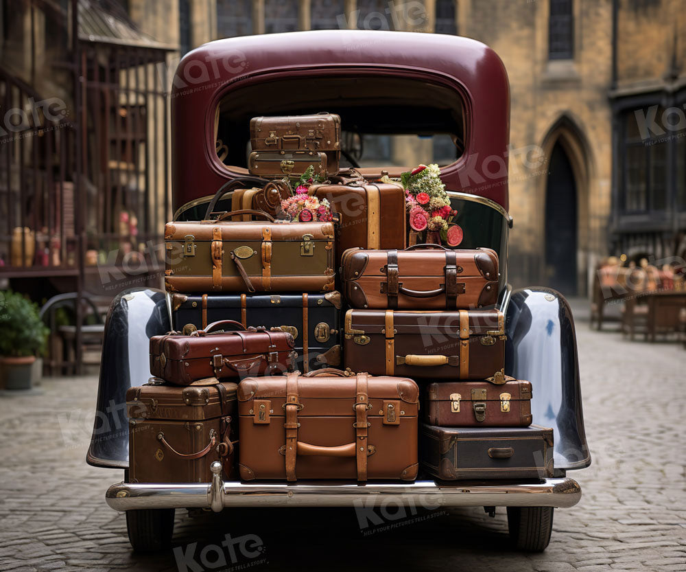 Kate Voiture Bagages Vintage Fleurs Toile de fond Conçu par Chain Photographie - Kate Backdrop FR