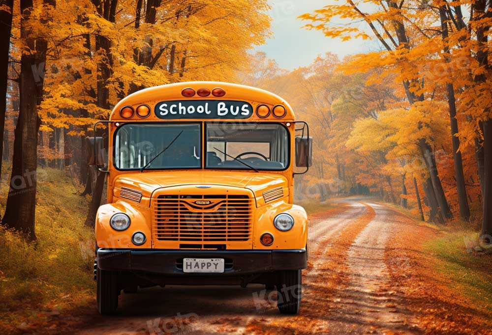 Kate Bus scolaire Automne Feuilles Toile de fond Conçu par Chain Photographie