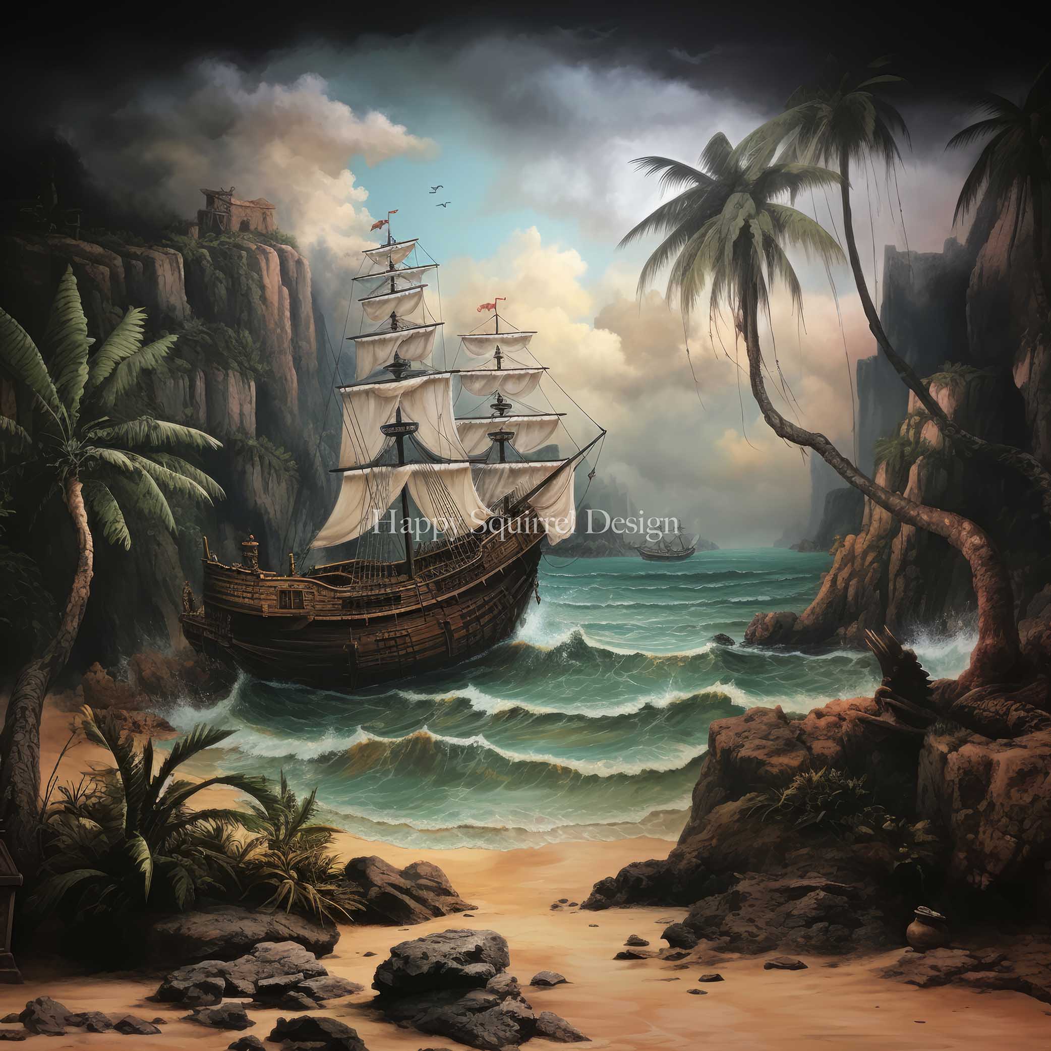 Kate Naufrage Bateau Île Mer Toile de fond Conçu par Happy Squirrel Design - Kate Backdrop FR