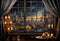 Kate Fenêtre Ville Bougies Nuit Neige Toile de fond conçu par Emetselch - Kate Backdrop FR