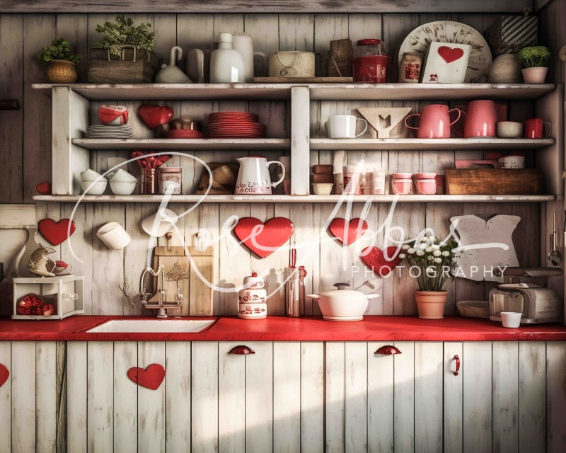 Kate Amour Saint Valentin Cuisine Toile de fond conçue par Rose Abbas - Kate Backdrop FR