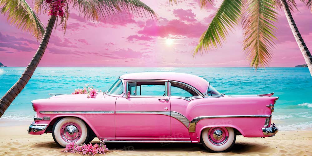 Kate Plage Voiture Rose Ciel Mer Toile de fond conçu par Emetselch