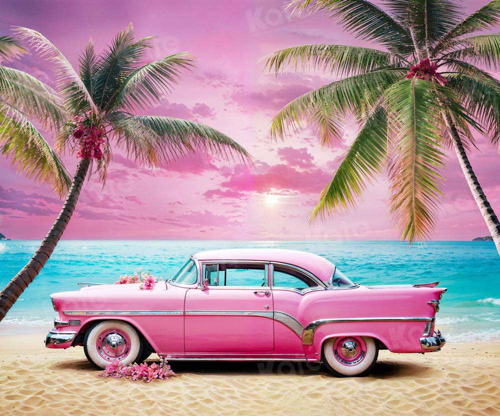 Kate Plage Voiture Rose Ciel Mer Toile de fond conçu par Emetselch - Kate Backdrop FR