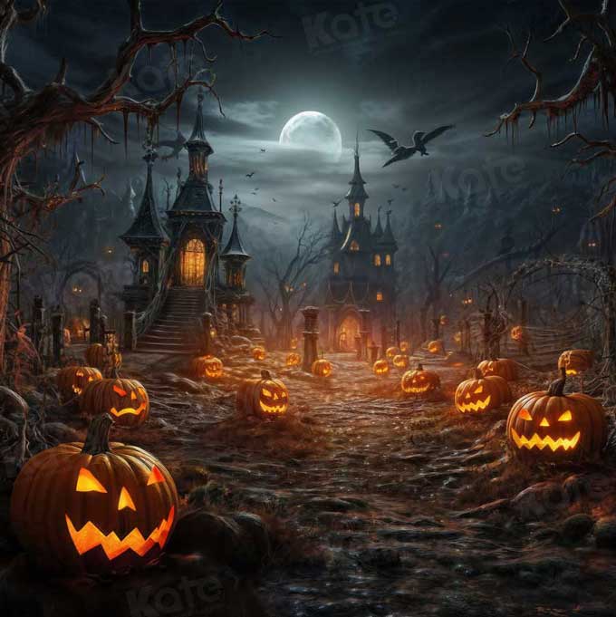 Kate Halloween Château Citrouilles Lune Toile de fond pour la photographie - Kate Backdrop FR