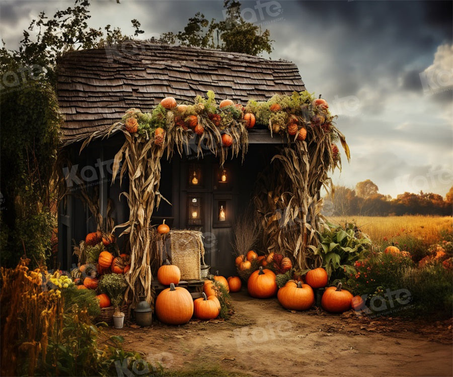 Kate Automne Vieille Maison de Citrouille Toile de fond pour la photographie - Kate Backdrop FR