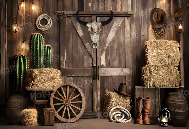Kate Automne Cow-boy de l'ouest Grange Toile de fond pour la photographie