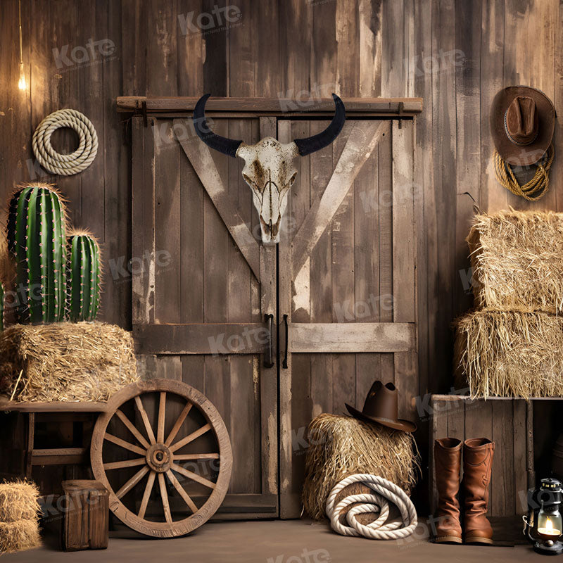 Kate Automne Cow-boy de l'ouest Grange Toile de fond pour la photographie